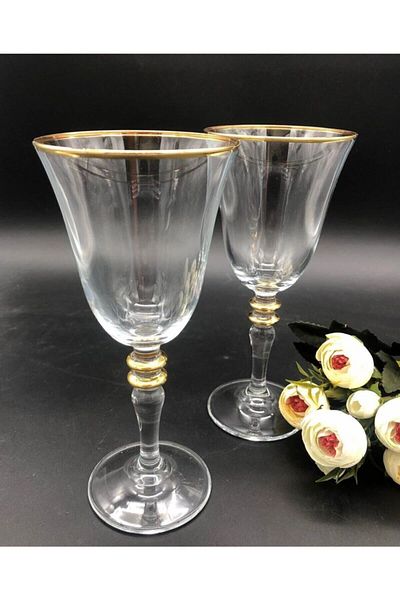 Paşabahçe Luxury Plain Gold Gilded Stem Set for 6, Coffee Side, Water Glass