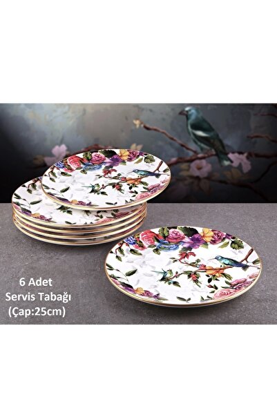 Pinkev Flora 6 Kişilik 25cm Seramik Servis Sunum Tabağı Seti