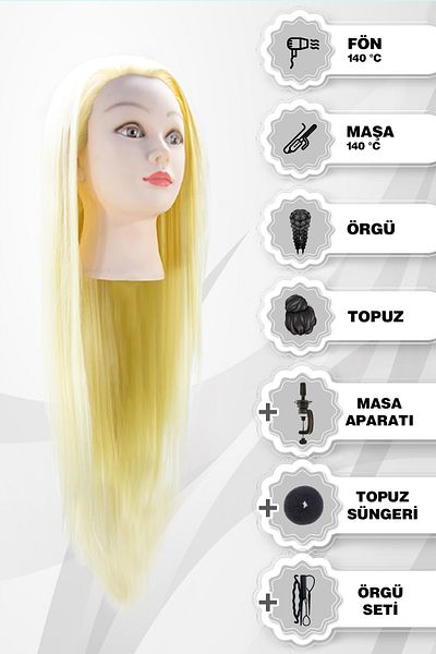 CLARİS Platinum Hairdresser Training Mannequin - Table Apparatus and Hair Braid Set (4 PIECES) - Bun Sponge (1 PC)