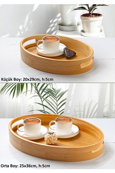 Pinkev Set of 2 Bamboo Medium and Small Size Decorative Serving Presentation Tray