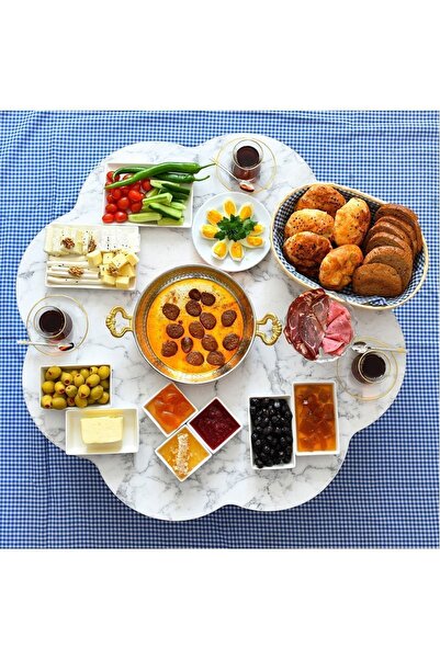 arvenlive 90 Cm Beyaz Mermer Desenli Ahşap Katlanabilir Papatya Yer Sofrası, Yer Masası, Yemek Masası