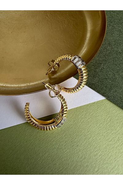 ringbox Vintage Earrings - Gold Stone Detailed Striped