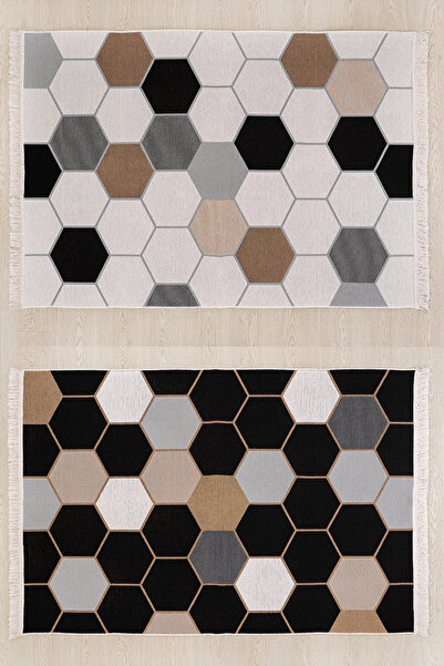 MirCotton Çift Taraflı Pamuklu Modern Desenli Dokuma Kilim Makinede Yıkanabilir
