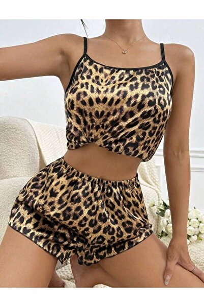AURA Σετ πιτζάμες Ness Γυναικείο λουράκι Leopard Satin Shorts