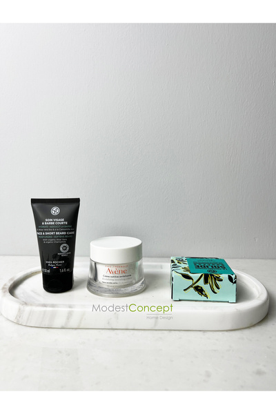 Modestmar Doğal Beyaz Mermer Oval Tepsi , Sunum Tabağı, Düzenleyici Volakas W...