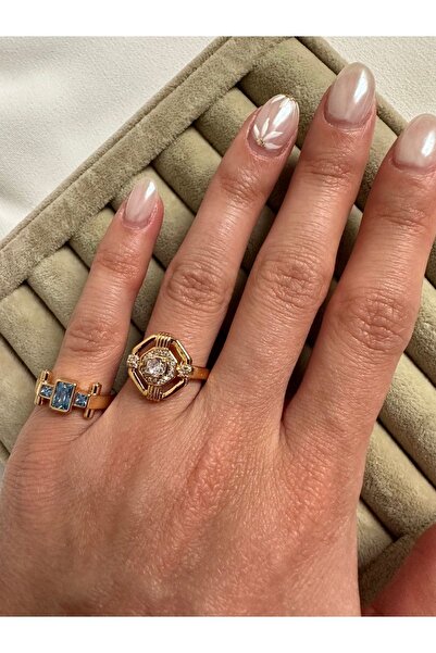 ringbox Mavi Renkli Taşlı Dörtgen Model Serçe Parmak Yüzüğü