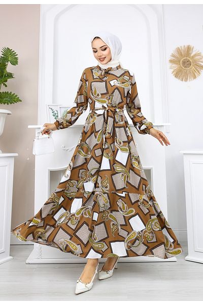 festmoda Brown Belted Helen Women's Dress