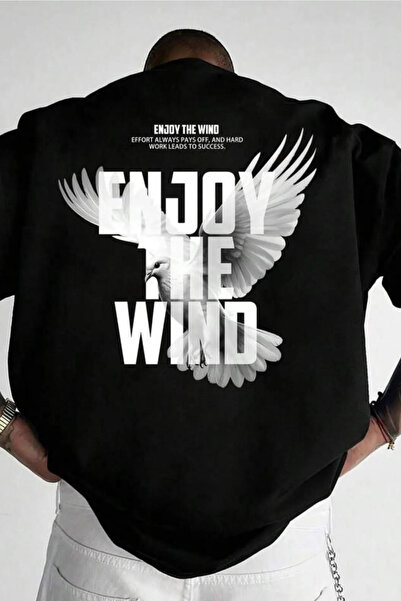 Massgai Tricou oversize din bumbac cu mânecă scurtă, unisex, imprimat Enjoy T...