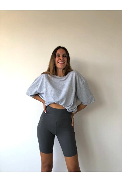 JAKARLI Μπλουζάκι Unisex Oversize σε γκρι βαμβακερό λαιμόκοψη