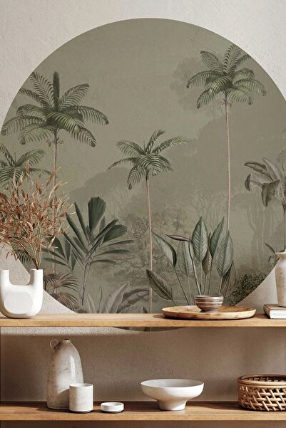 Kt Grup Palmiye Ağaçları Boho Yuvarlak-Daire Modern Duvar Sticker