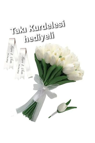 baskıtek Νυφική ​​ανθοδέσμη τουλίπας (με κορδέλα κοσμήματος δώρο), λουλούδι νύφης, λουλούδι χειρός, ανθοδέσμη χειρός