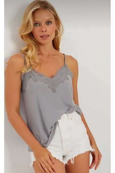 Gökcengirl Lace collar blouse gray color