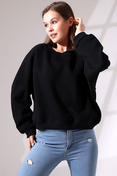 Endies Hanorac oversize cu mâneci Reglan cu gât crew 21625 - NEGRU