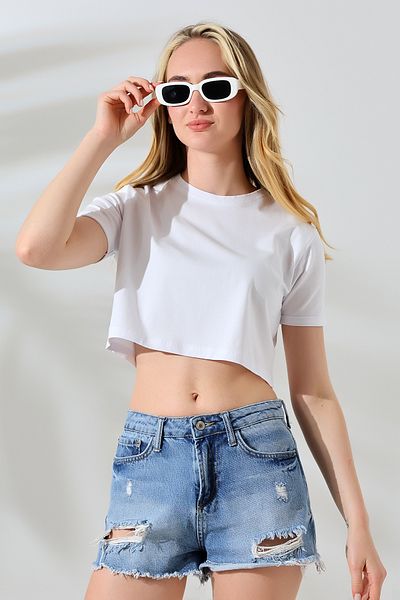 Endies Flexible Cotton Compact Crop T-Shirt 21754 - Foldable Sleeve WHITE