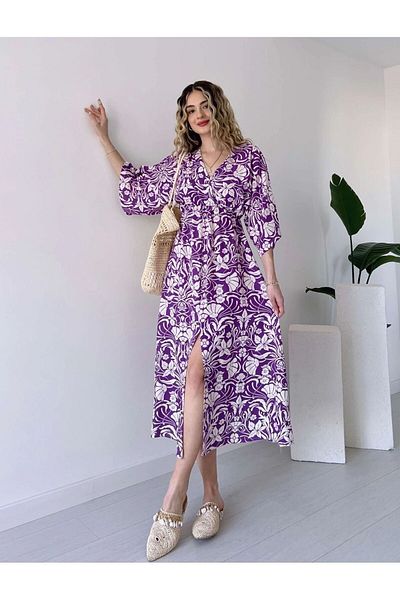 GDS BUTİK Rochie midi cu guler dublu - cu fanta in fata