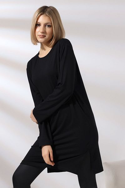 Endies Long Sleeve Slit Crew Neck Lycra Tunic 20398 Black