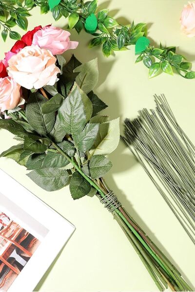 OLİ Art Çiçek Teli 0.8mm 100 Adet Çiçek Yapımı Yapay Çiçek Dalı Çiçek Bandı Sarılı Metal Çiçek Teli