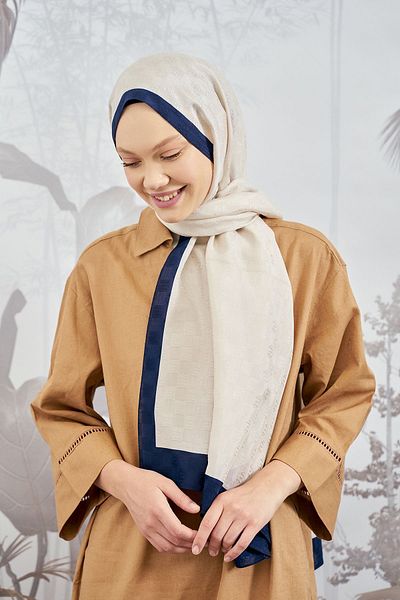 ARMANDA Dama Monogram Shawl - Navy Blue-Beige