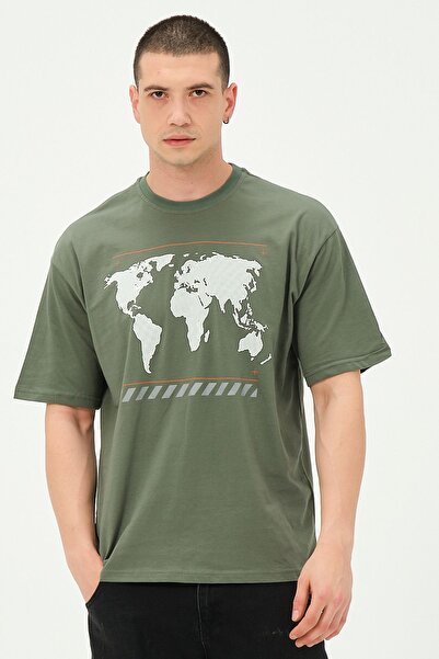 Owut Collection Ανδρικό μπλουζάκι με στάμπα χακί χάρτη