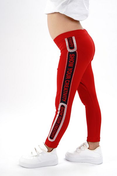 Lovella Red Long Leggings for Girls - Cotton and Lycra