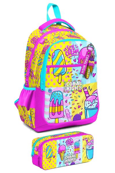 Coral High Set rucsac și suport stilou pentru școala primară pentru fetiță - înghețată mixtă