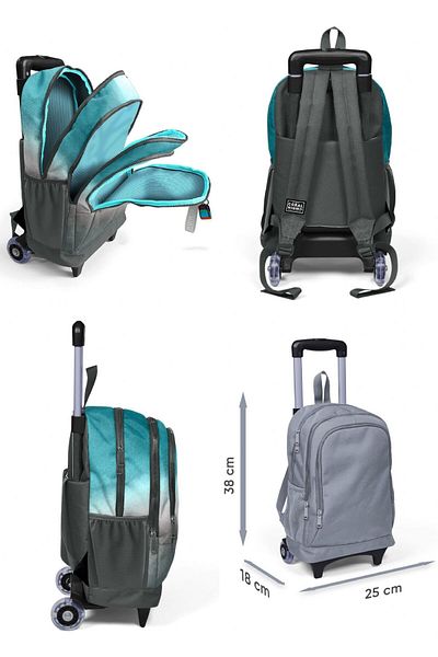 Coral High Turquoise Gray Batik Triple Squeegee Lighted Wheeled Bag Set for Boy
