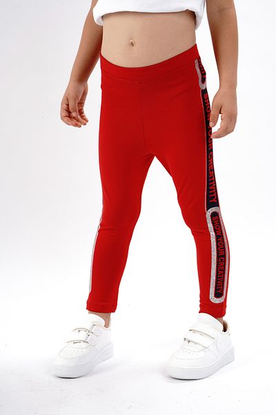 Lovella Red Long Leggings for Girls - Cotton and Lycra