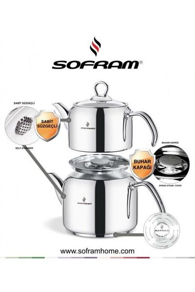 Sofram إبريق شاي من الفولاذ الناعم بحجم صغير مع غطاء للبخار