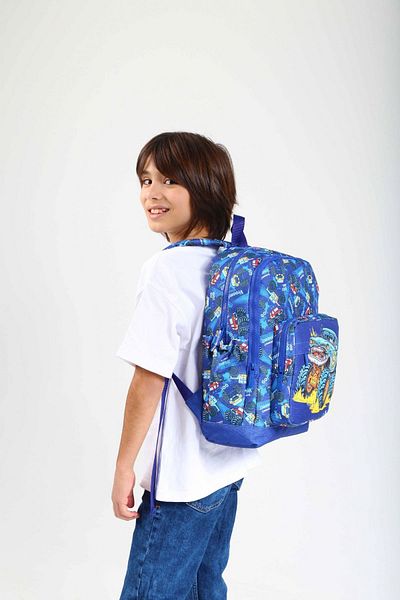 KAUKKO Set de rucsac și geantă de prânz pentru școală primară bleumarin pentru băiat - vehicul off-road