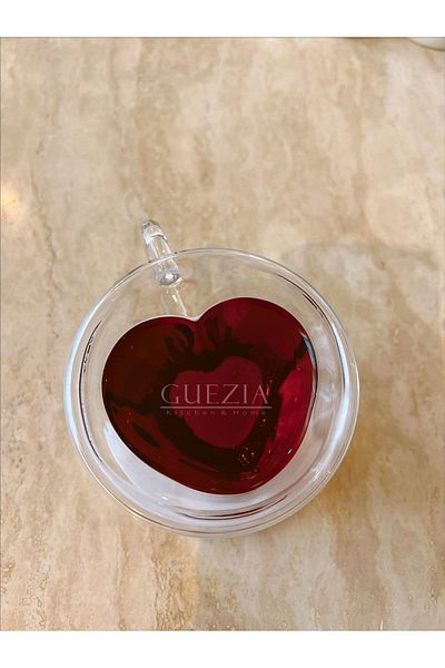 GUEZIA Heat Resistant Borosilicate Heart Design Double Wall Glass Cup Coffee Presentation Cup 170 Ml 1 Piece