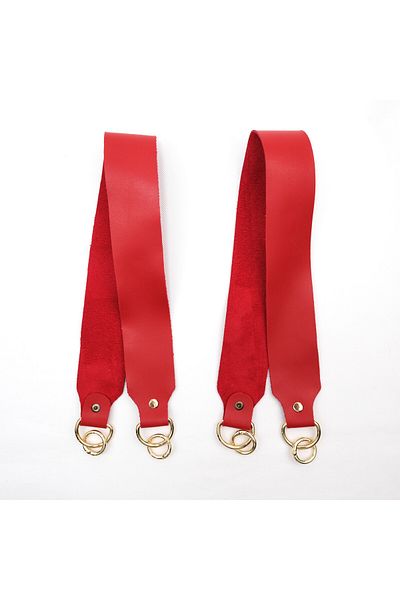 Prestij Boncuk Gold Colored Red Leather Bag - Double Handle Ring
