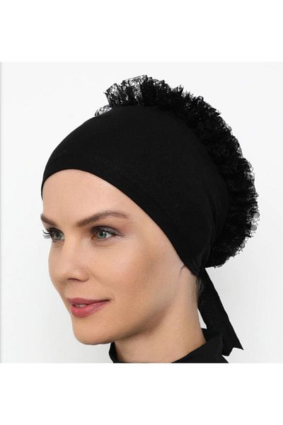Luna Nueva Black Frilly Non-Slip Luxury Bonnet