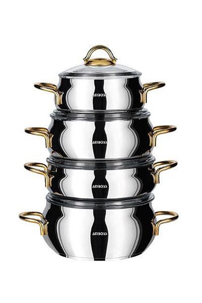 Amboss Ambos Aquamarine4820/ 8 Piece Pot Set Golde Set - Steel Lid