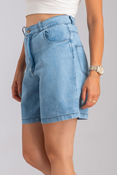 Bold & Young Kadın Beş Cepli Bleach Yıkama Lyocell İnce Denim Kumaş Kot Etek