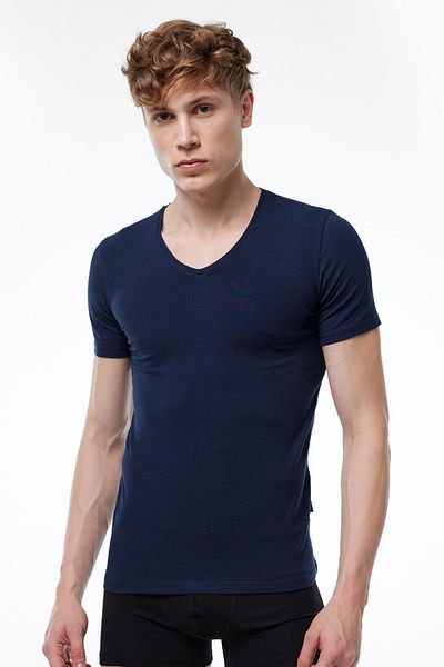 Malabadi Ανδρικό μπλουζάκι Navy Blue V λαιμόκοψη κοντό μανίκι Modal T-shirt Body 032