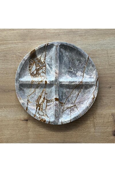 LİSPERA Galapagos Marble Round Presentation and Snack Bowl - Luxury Decorative Plate