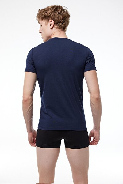 Malabadi Ανδρικό σώμα Navy Blue - Στρογγυλή λαιμόκοψη, κοντό μανίκι, Modal 030