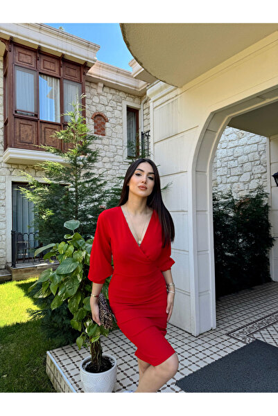 Sindimoda Tuna Kruvaze Yaka Midi Boy Kalem Elbise 58706