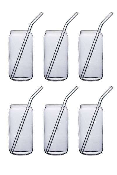 Fhilli Fizzy 6-Piece Borosilicate Glass Straw Colabox - Heat Resistant Cocktail and Soft Drink Cup 420CC