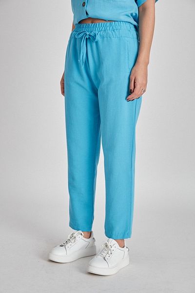 Suzi butik Turquoise Linen Trousers - Lace-up, Textured, Women's, 50371