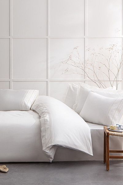 Ecocotton Liva Cream Double 100% Organic Cotton Satin Embroidered Duvet Cover Set