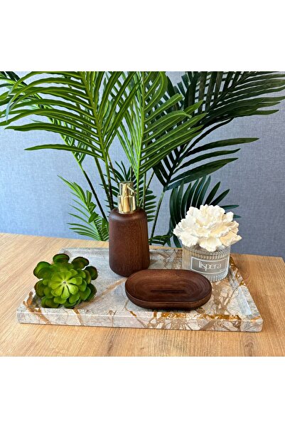 LİSPERA منظم حمام مستطيل من Lispera Galapagos، حامل عرض رخامي فاخر، منظم رخامي، صينية رخامية