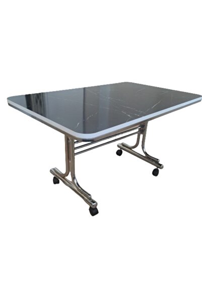 Rehber Mobilya Aksesuar Siyah 70x110 Krom Nikel Kaplamalı Tekerlekli Orta Sehpa Metal Masa