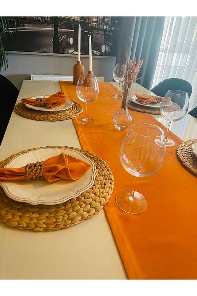 Decamor home Velvet Textured Orange Runner