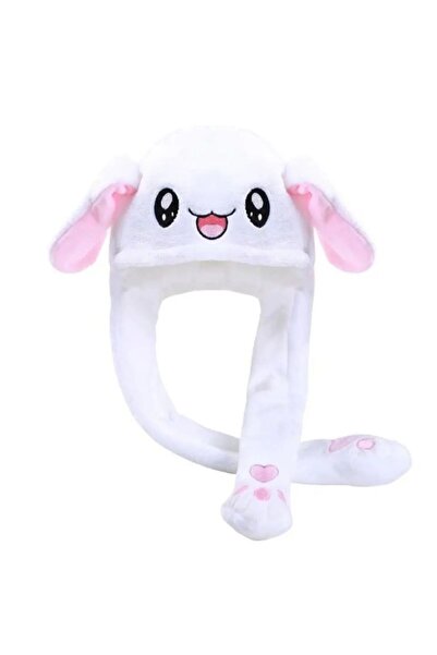 Meyra Accessories Işıksız Hareketli Oynar Tavşan Kulaklı Şapka Peluş Şapka Be...