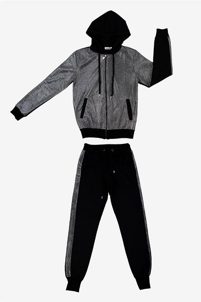 Adisia Women's Hooded Shiny Gray Tracksuit Set