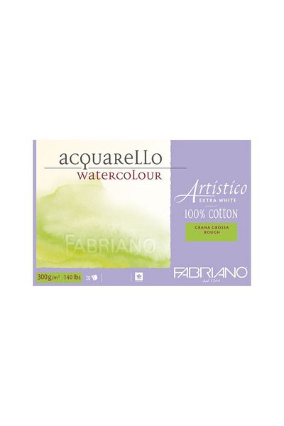 Fabriano Artistico Extra White 26x36 cm.Watercolor Block 300 gr.20 yp.Rough with Coarse Green