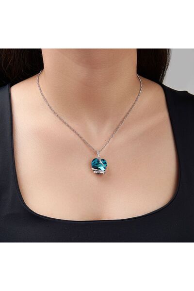 Monemel Taşlı Sevgiliye Hediye Mavi Kalp Kolye (ALTIN KAPLAMA) Sevgililer Gunu Ozel