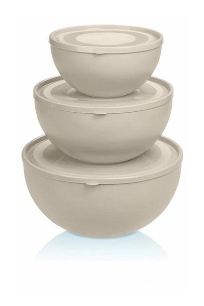 PANJI Cream Colored 3-Piece Round Bowl Set with Lid - 0.6L + 2.5L + 4L