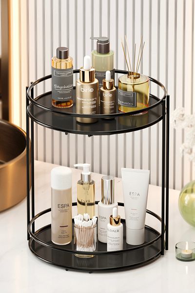 Bino Bathroom Cosmetic Jewelry Organizer Multi-Purpose Organizer 2-Tier Serving Presentation Tray Treat Holder